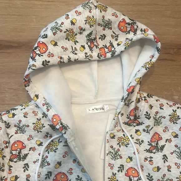 NWT - L.A. Floral & Mushroom Print Zip Up Fleece Zipper Hoodie Size - Large - Picture 3 of 8